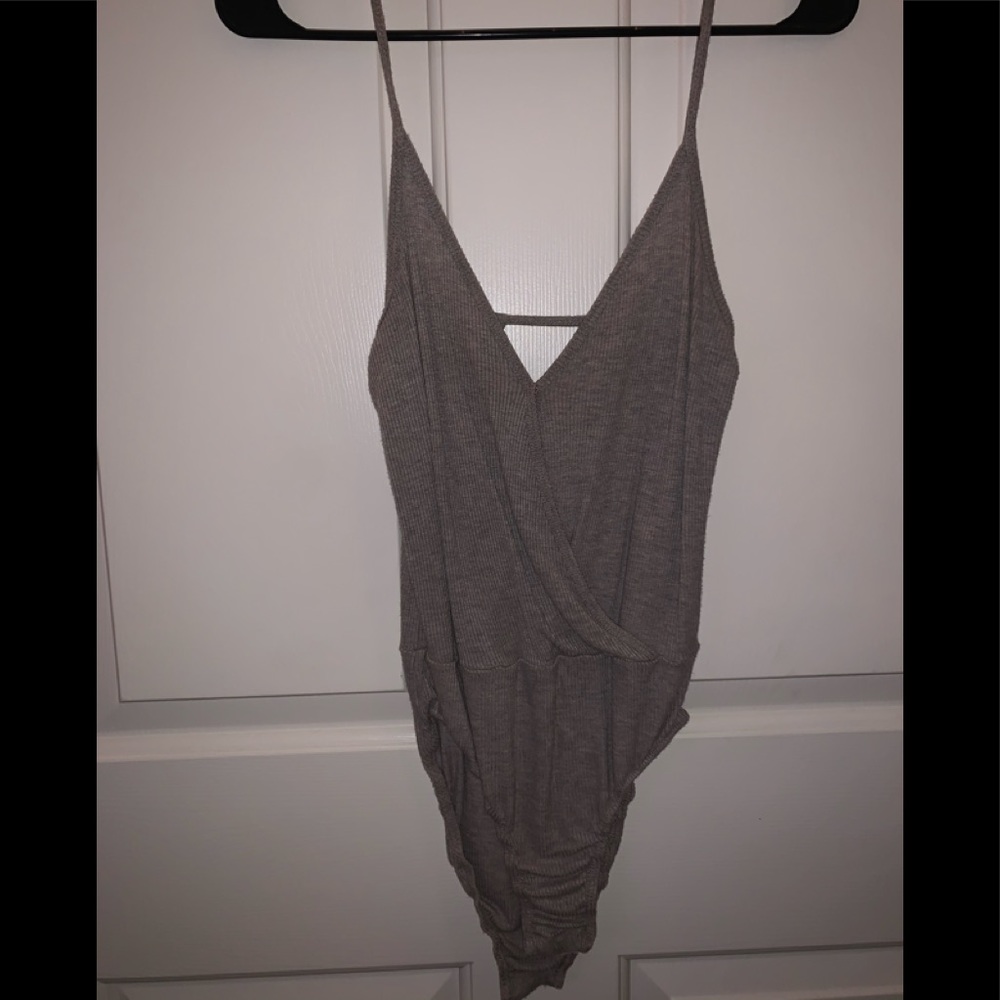 Grey deep V bodysuit